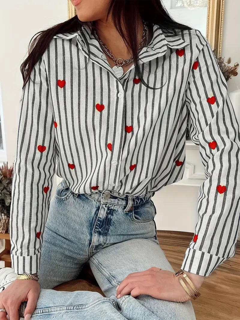 CASUAL STRIPPED SHIRT- HEARTS