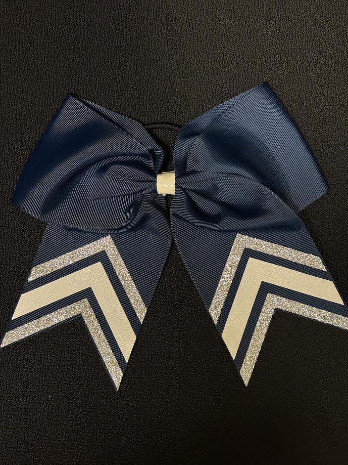 SPARKLE CHEER BOWS - NAVY AND WHITE