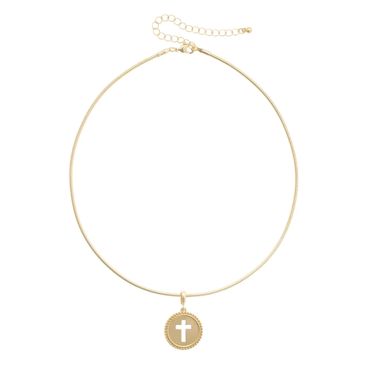 CROSS COIN SKINNY COLLAR NECKLACE - SHINY GOLD