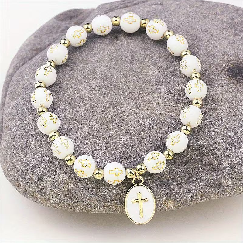 1pc Oval Cross Pendant Bracelet - Golden-Tone