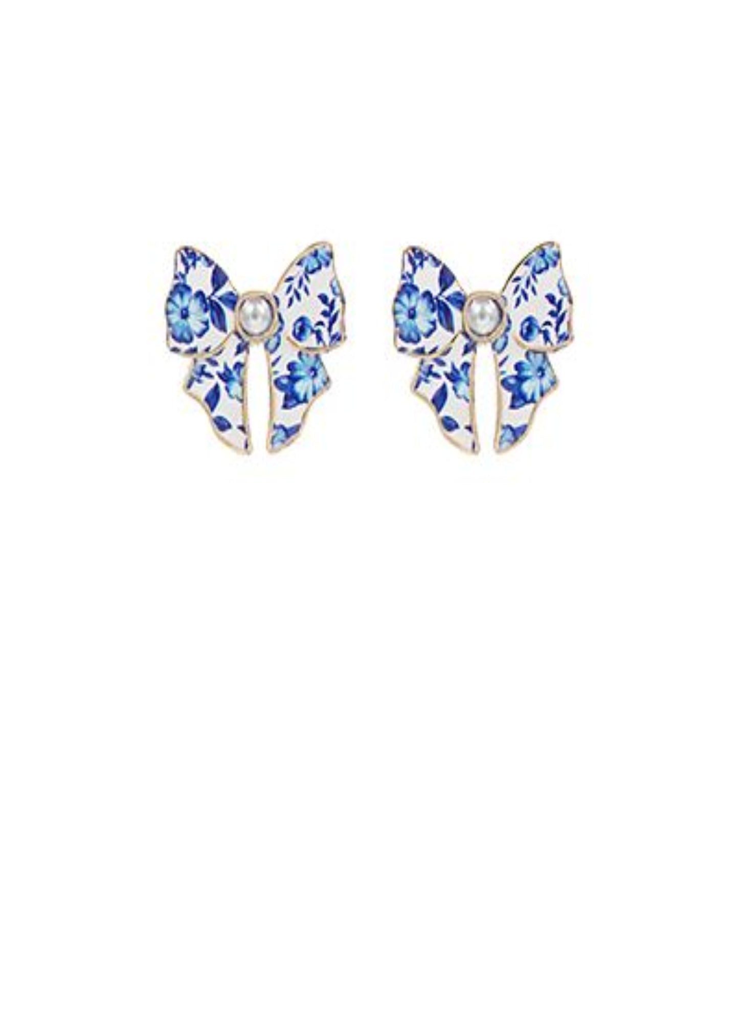 BOW W/ FLOWER PATTERN EARRINGS