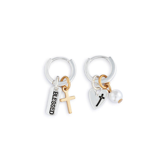 FAITH CHARM EARRING SET - SILVER