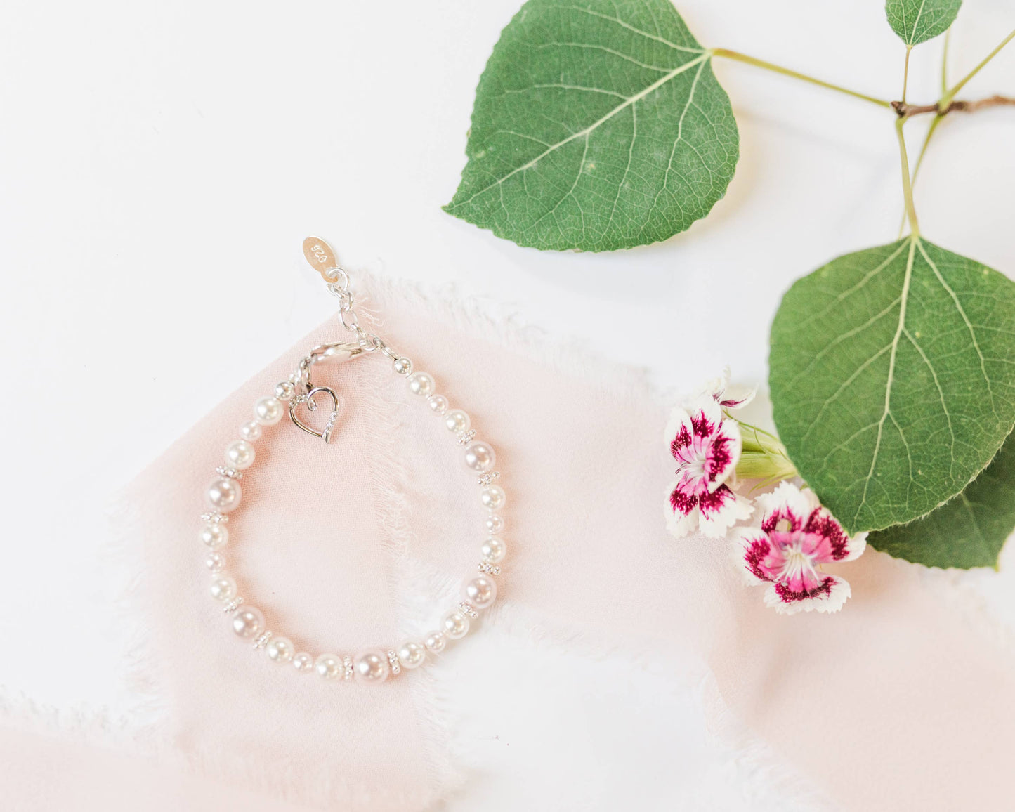 Children's Sterling Silver Pink & White Pearl Baby Bracelet