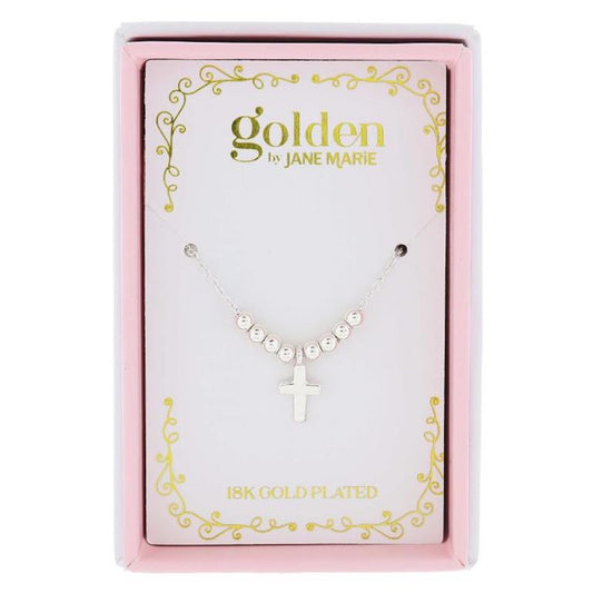 14" GOLD PLATED MINI BEADS WITH SILVER CROSS NECKLACE