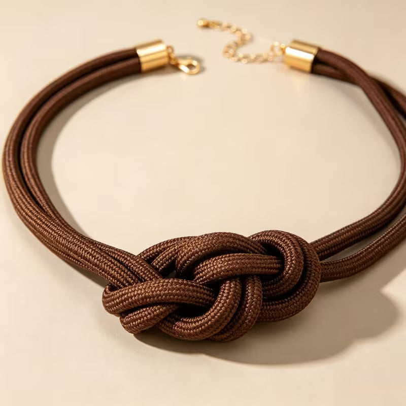 Braided Knot Chain Necklace - Brown