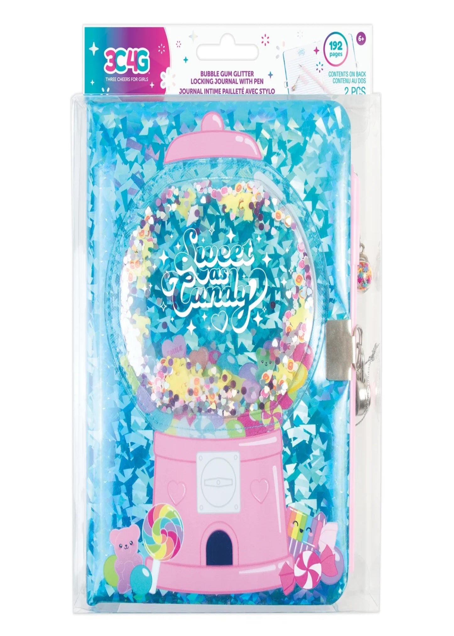 BUBBLEGUM GLITTER LOCKING JOURNAL W/ PEN