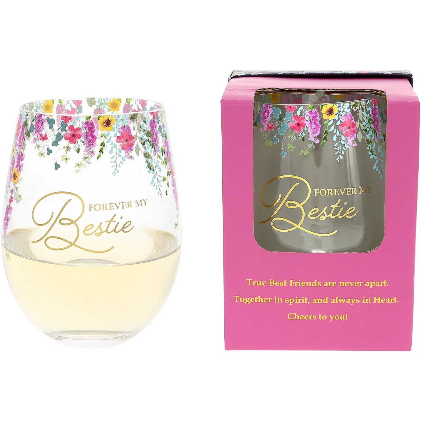 Forever Bestie Gift Boxed 17 oz Stemless Wine Glass