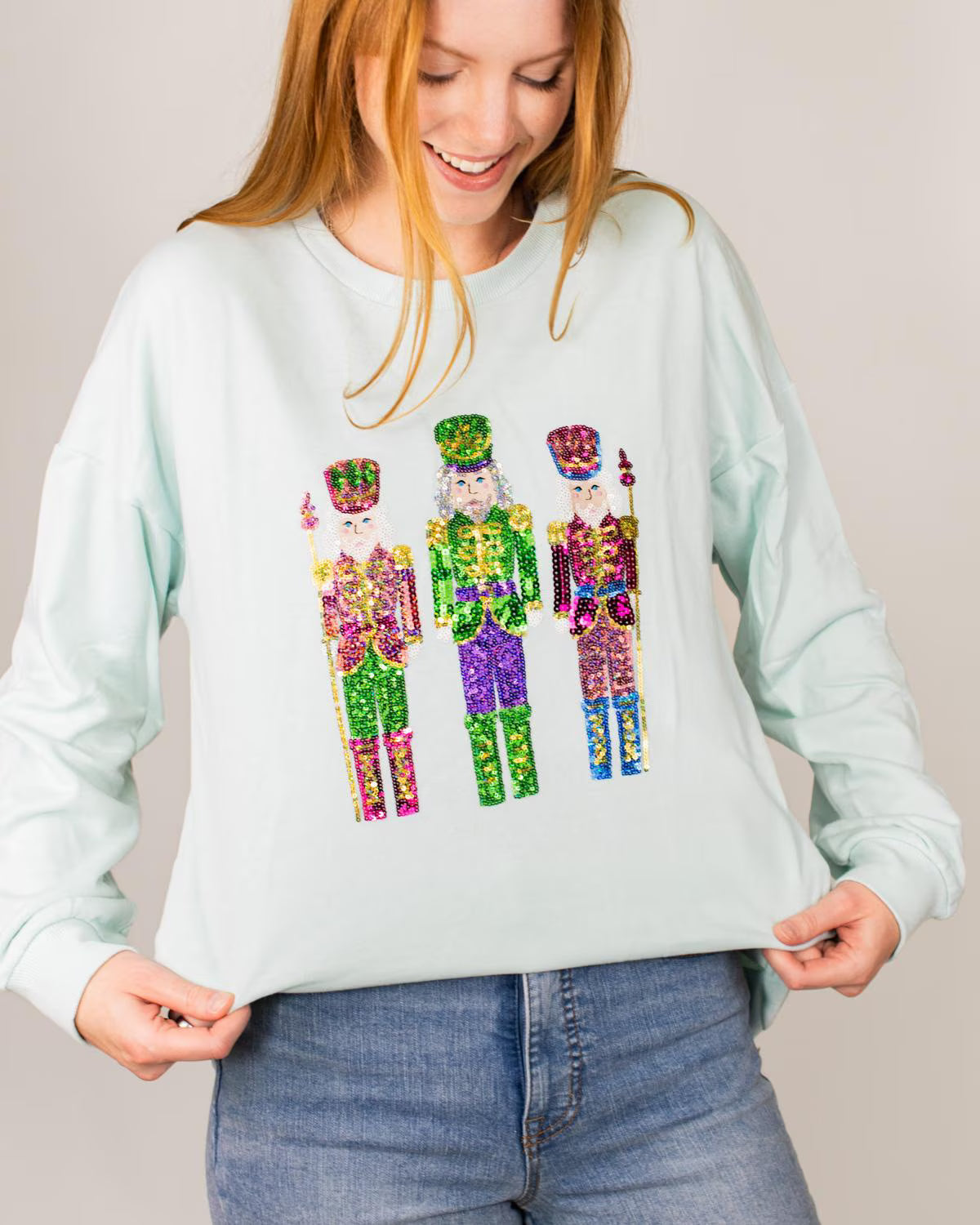 CANDY NUTCRACKER SEQUIN SWEATSHIRT - LIGHT BLUE