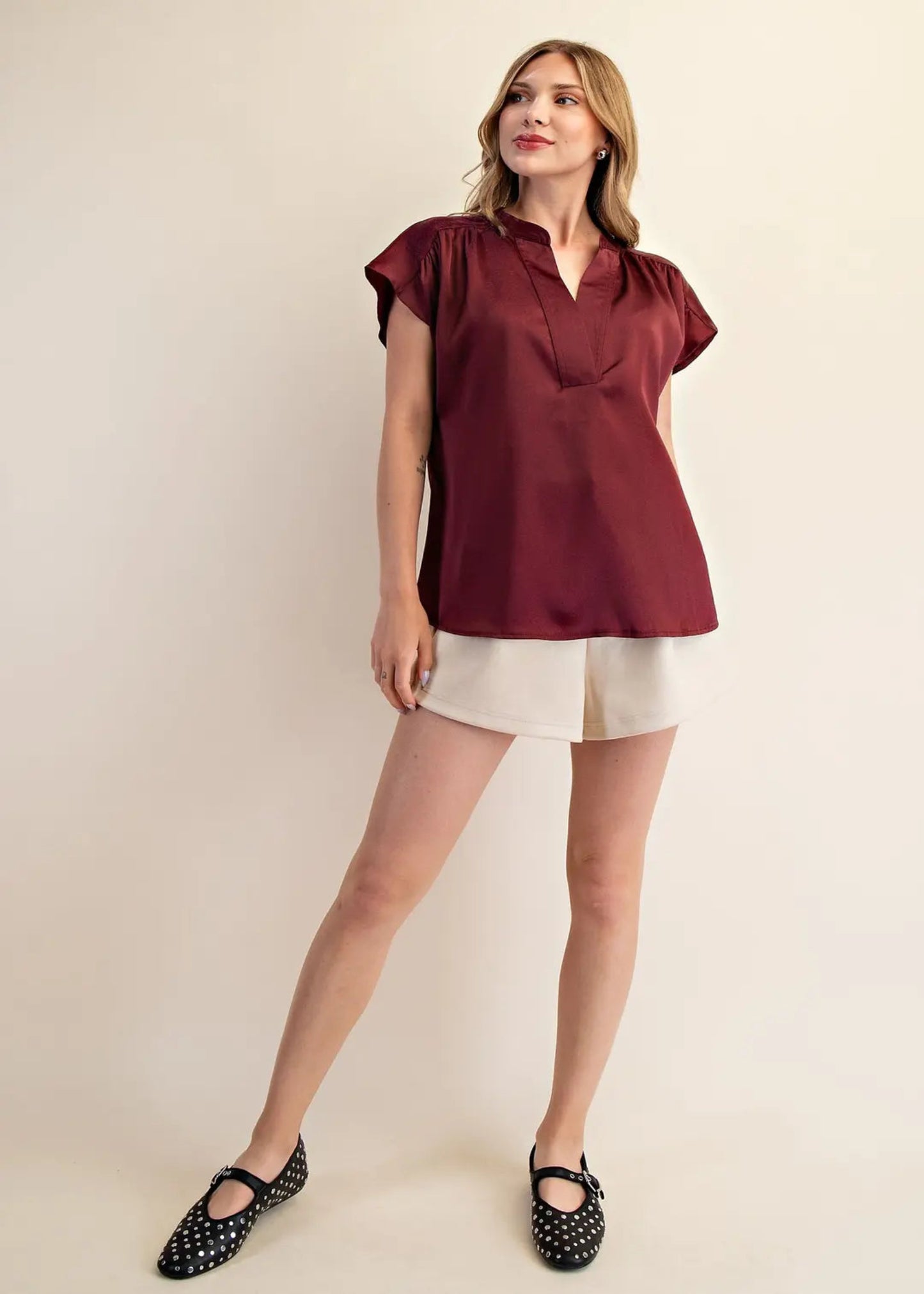 MARI ROUND NECK TOP - WINE