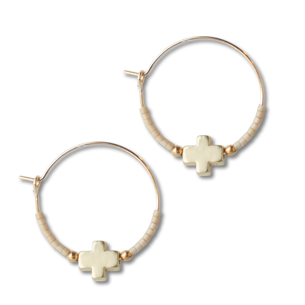Faithful Cross Earrings-Latte | Beaded Earrings for Women