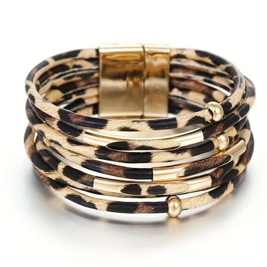 Women's Bohemian Style Wrap Bracelet - leopard print