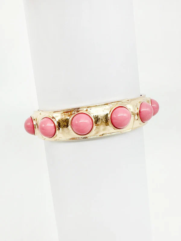 Worn Gold Stretch Bracelet with Pink Accents