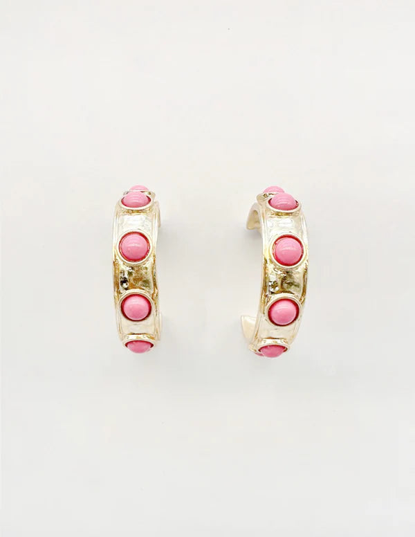 Gold Hoop with Pink Studded Accents 1.5" Earring