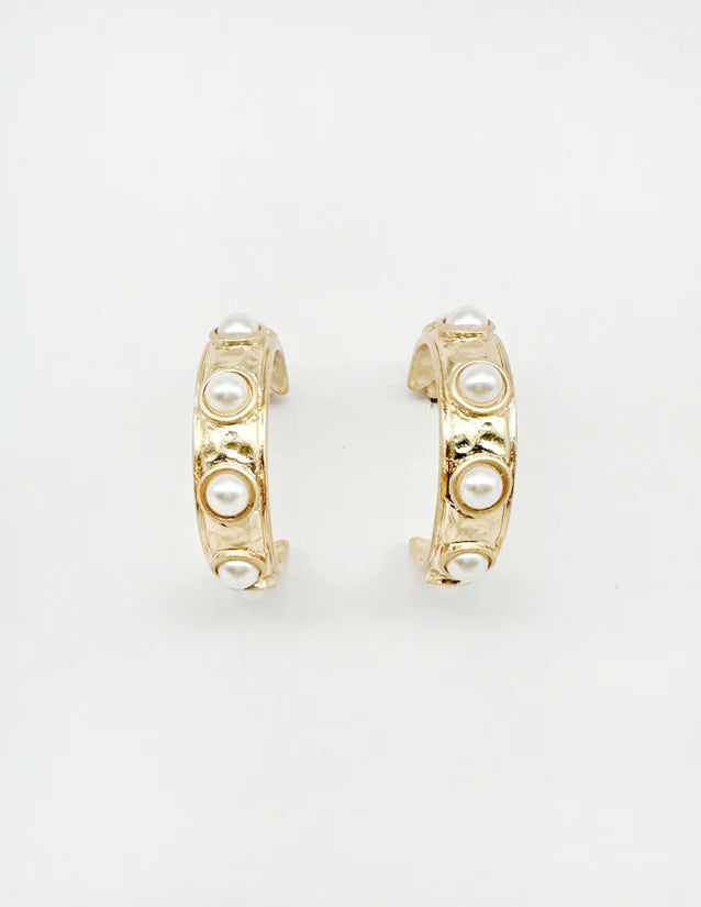 Gold Hoop with Pearl Studded Accents 1.5" Earring
