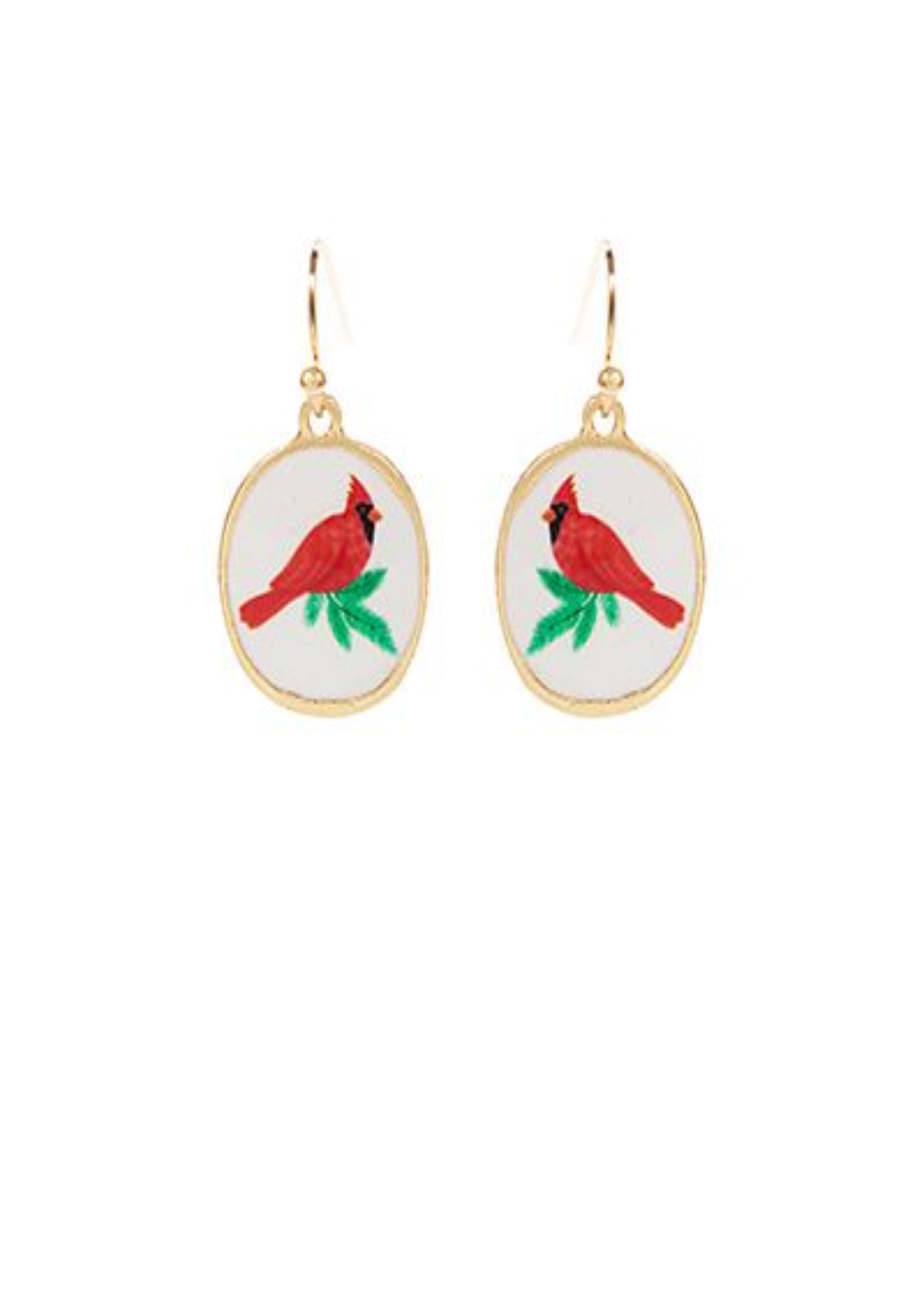 Christmas Theme Printed Oval Earrings-Cardinal