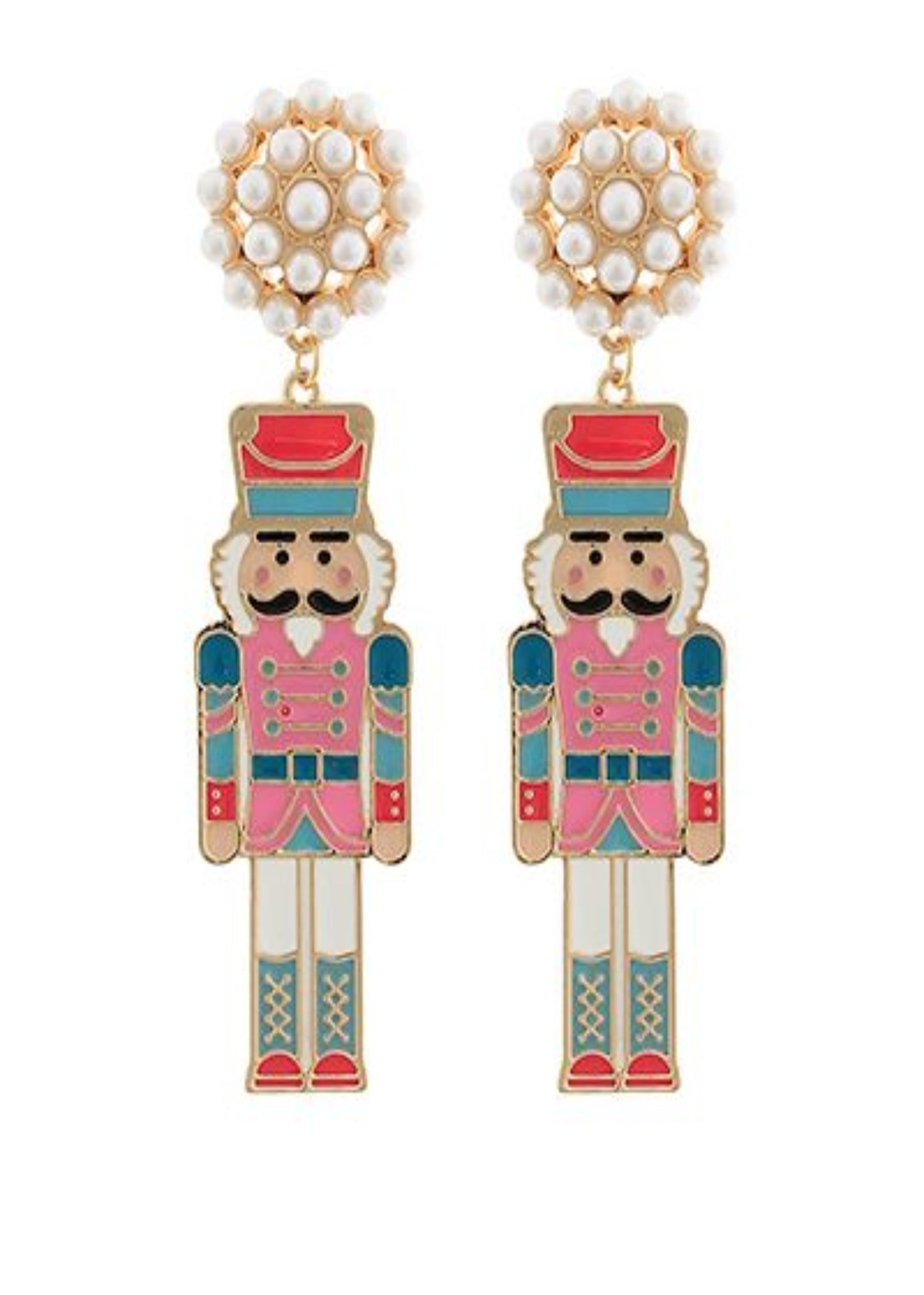 ENAMEL COATED METAL NUTCRACKER EARRING-pink/mint