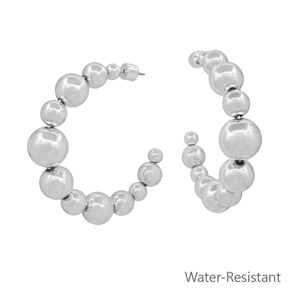 Silver Graduated 2" Beaded Hoop Earring