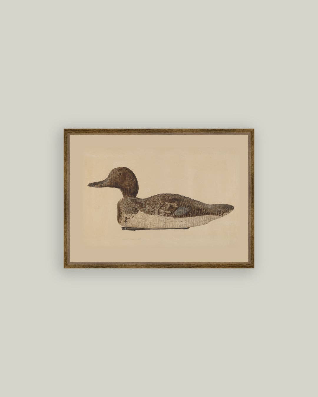 Wooden Duck Decoy Framed Antique Art