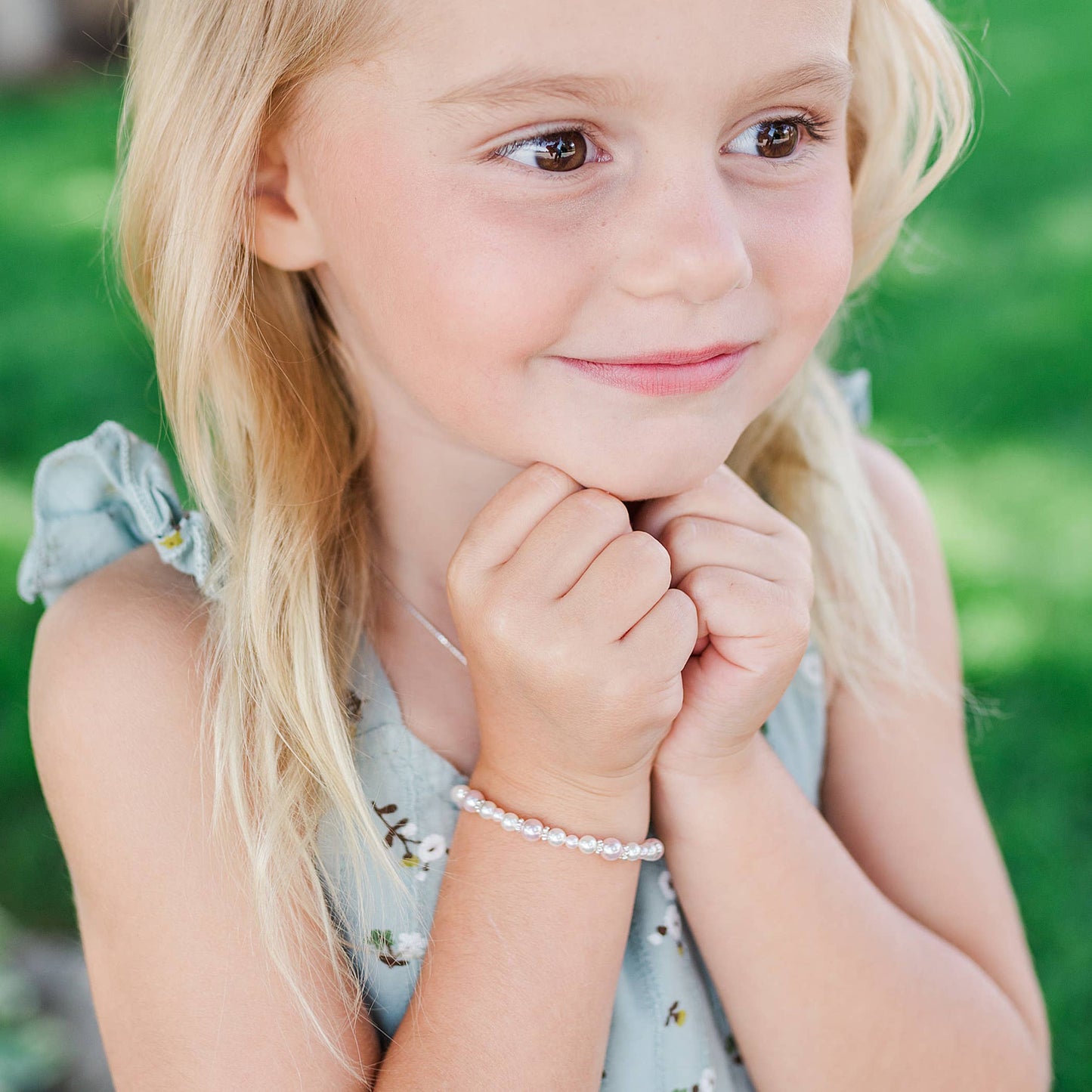 Children's Sterling Silver Pink & White Pearl Baby Bracelet