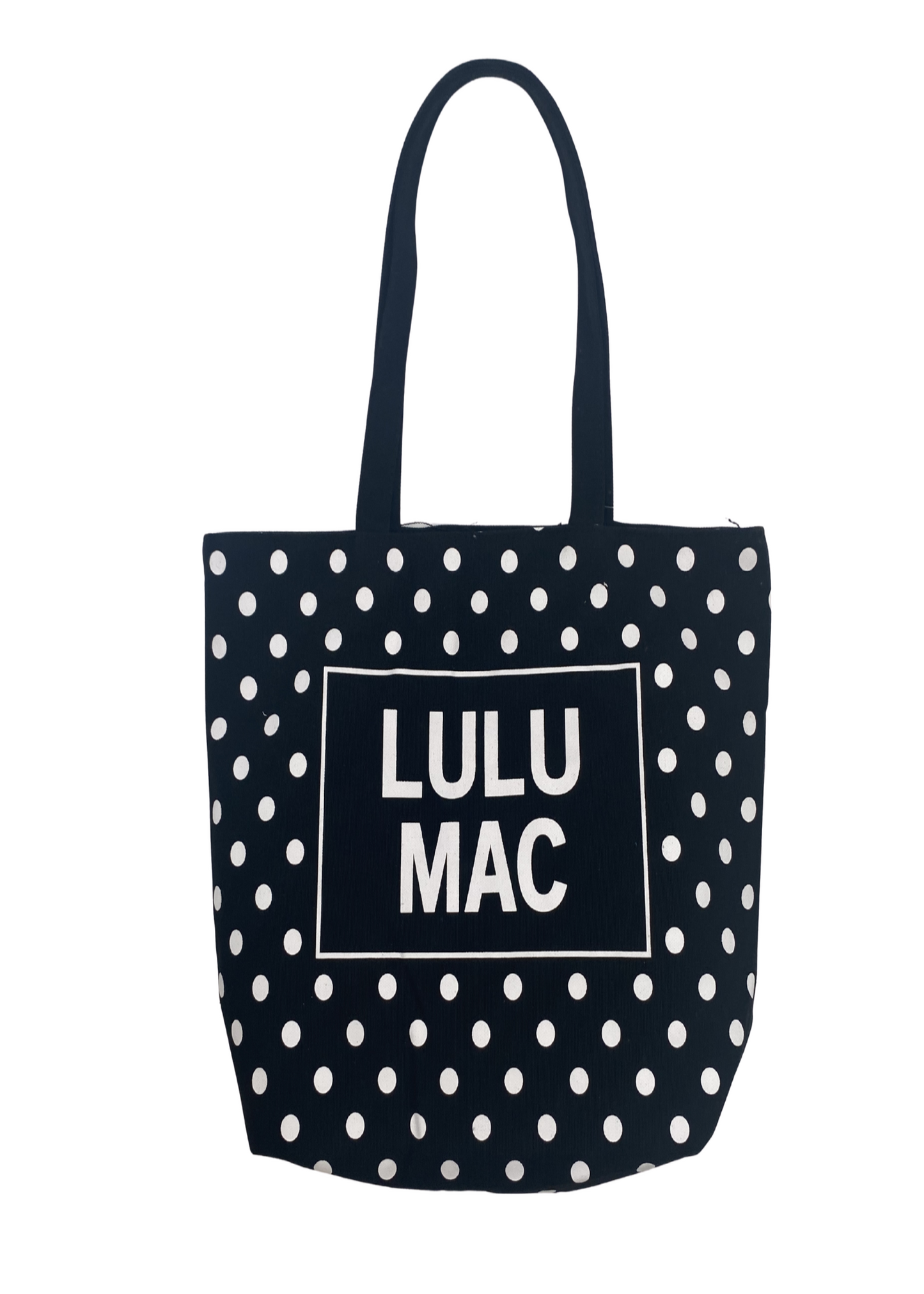 LULU MAC CANVAS TOTE - WHITE AND BLACK POLKA DOT