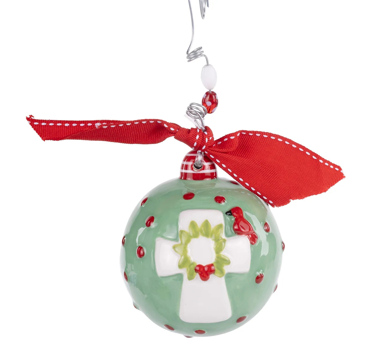 RED BIRD HOLLY CROSS ORNAMENT