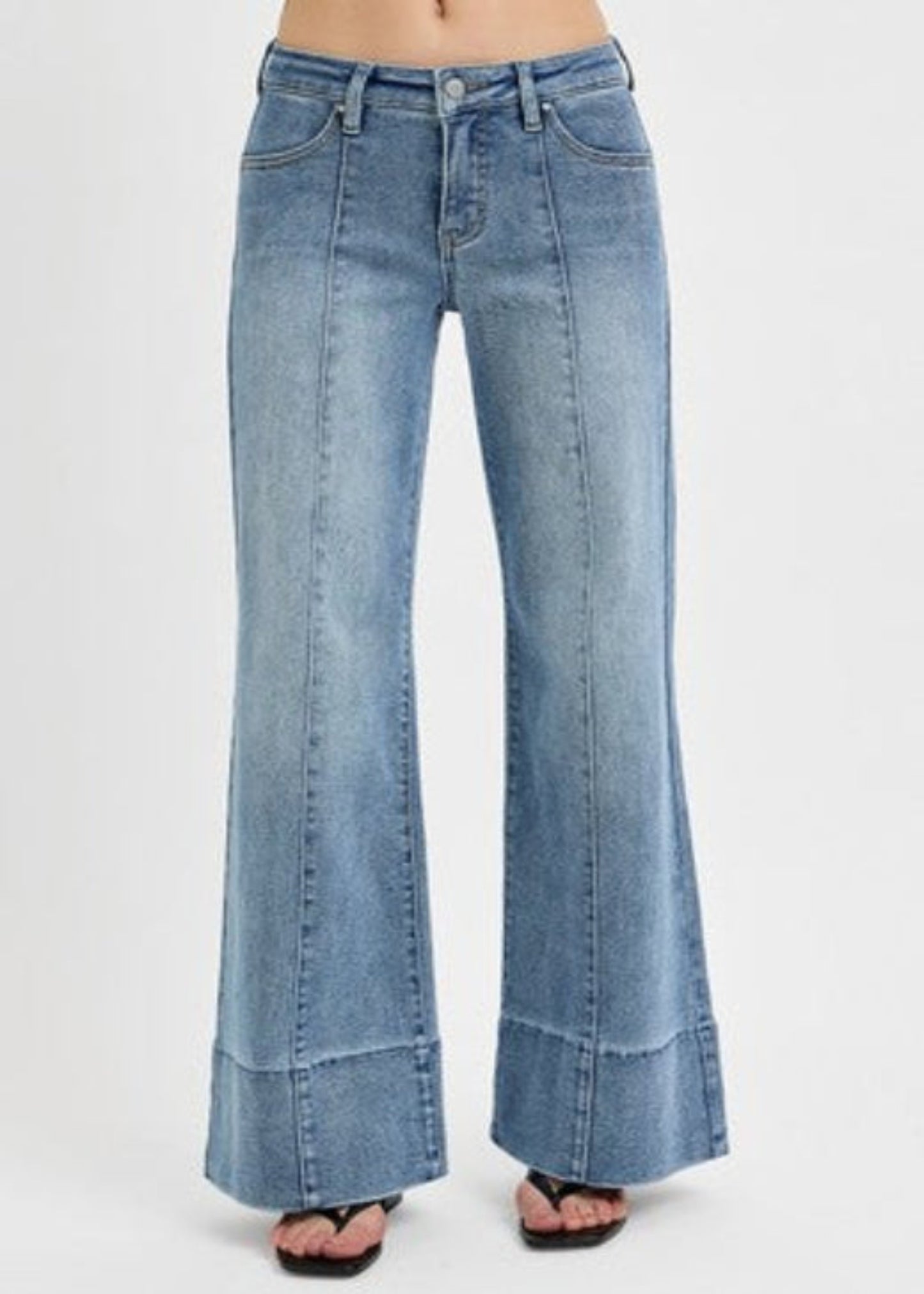 MID RISE ANKLE WIDE FLARE JEANS