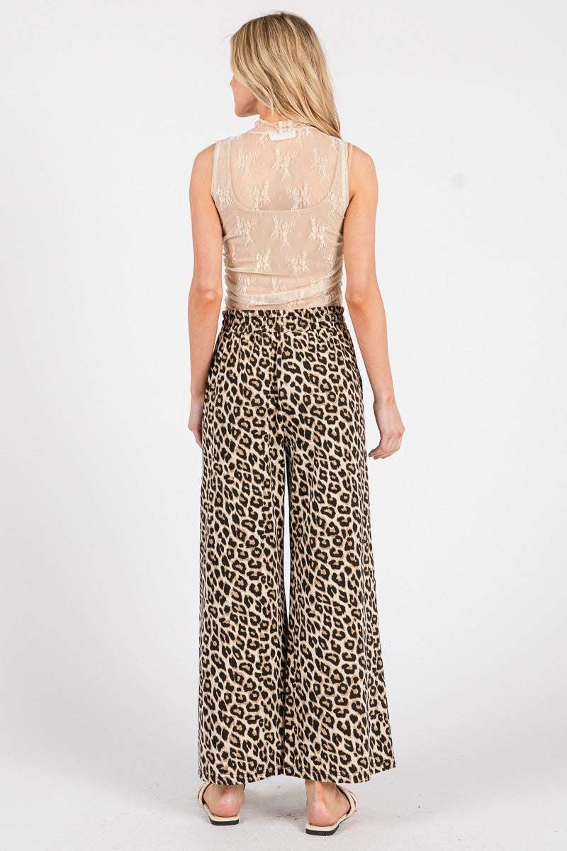 Washed Leopard Print Wide Leg Pants