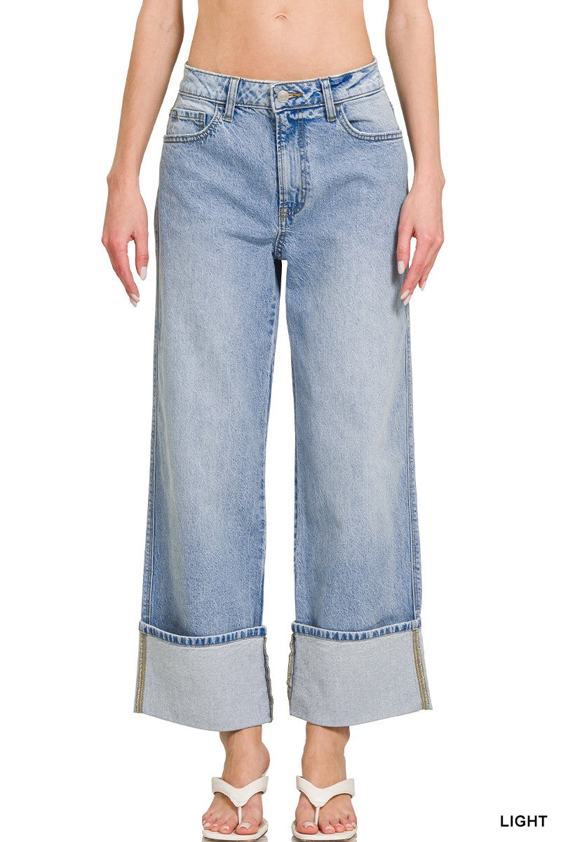 WREN HIGH RISE CUFFED WIDE LEG DENIM PANTS