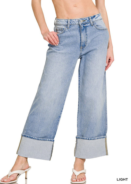 WREN HIGH RISE CUFFED WIDE LEG DENIM PANTS