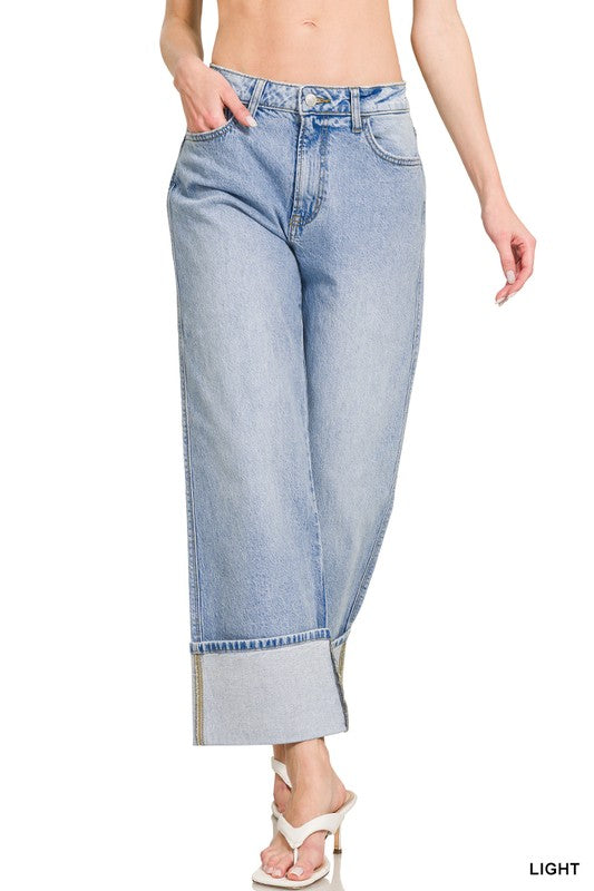 WREN HIGH RISE CUFFED WIDE LEG DENIM PANTS