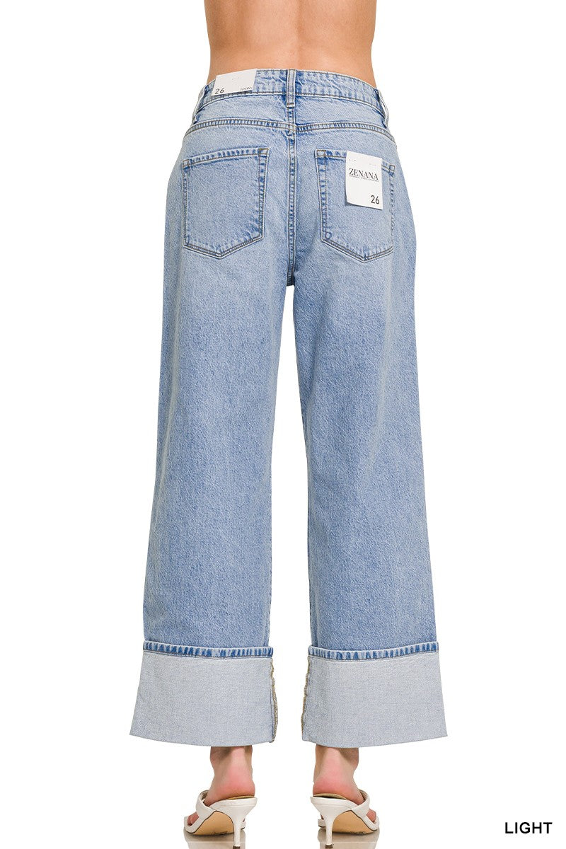 WREN HIGH RISE CUFFED WIDE LEG DENIM PANTS