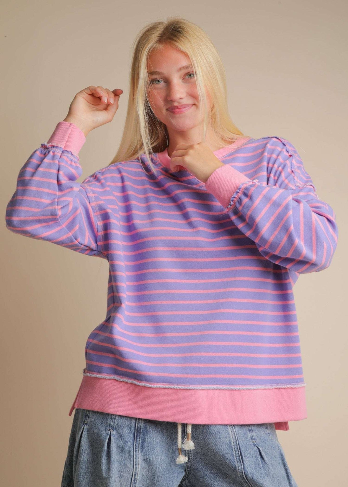 DARCI STRIPE TOP - LAVENDER/PINK