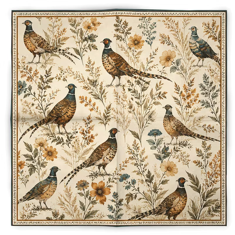PHEASANT FLORAL VINTAGE SCARF