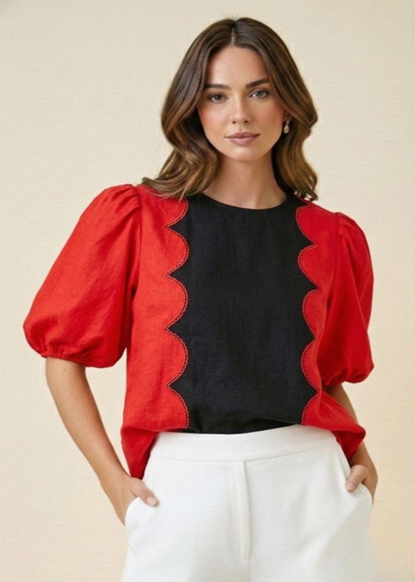 Wave Blouse - Red/Black