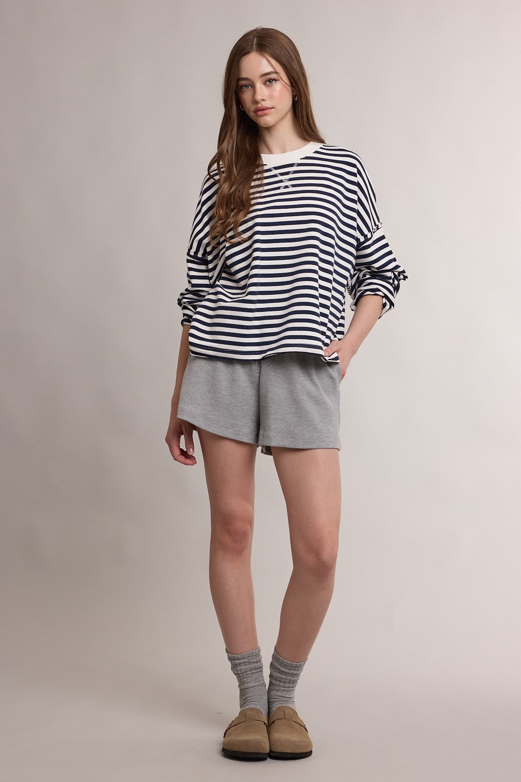 Stripe Oversized Crew Neck Sweatshirt