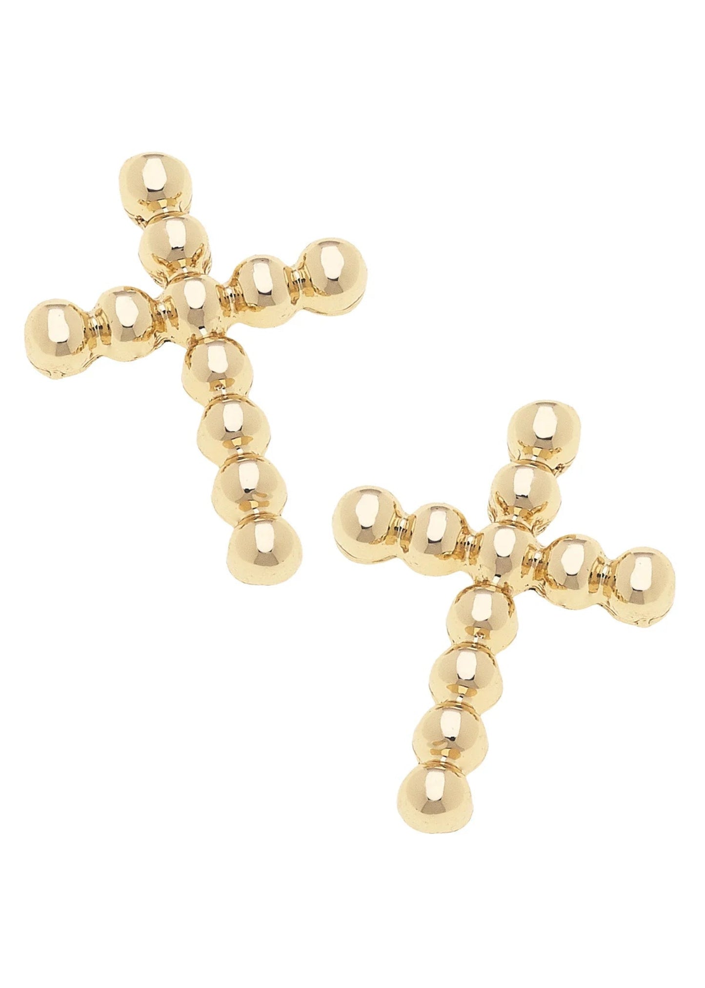 Poppy Beaded Cross Stud Earrings in Shiny Gold