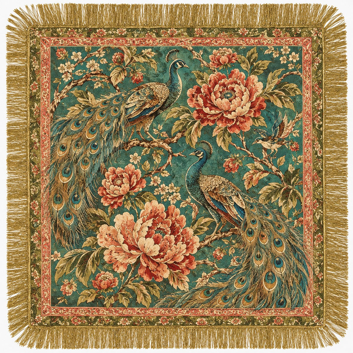 SATIN PRINT TASSEL FRINGE SCARF - PEACOCK-4