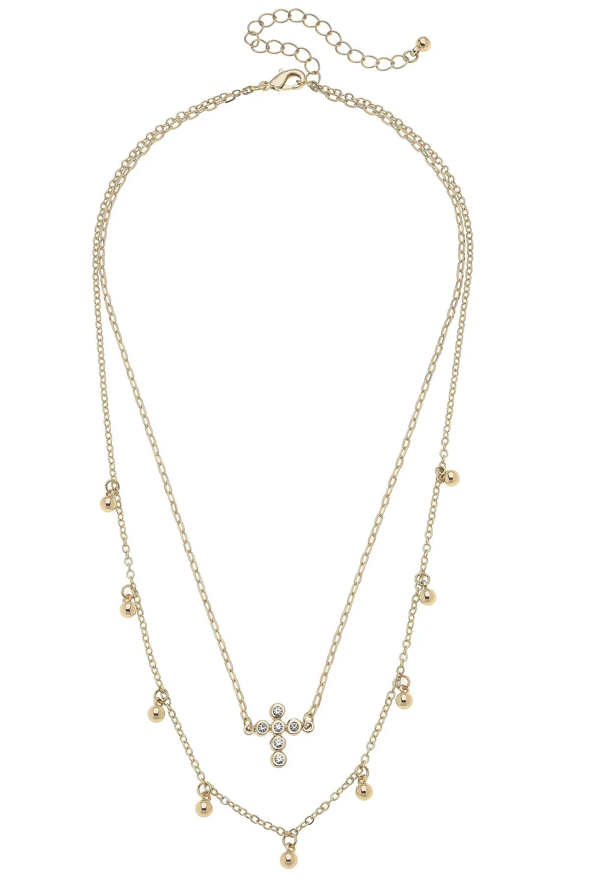 Elizabeth Pavé Cross Layered Necklace in Shiny Gold