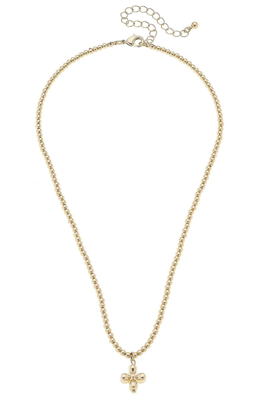 Camila Cross Ball Bead Necklace in Shiny Gold