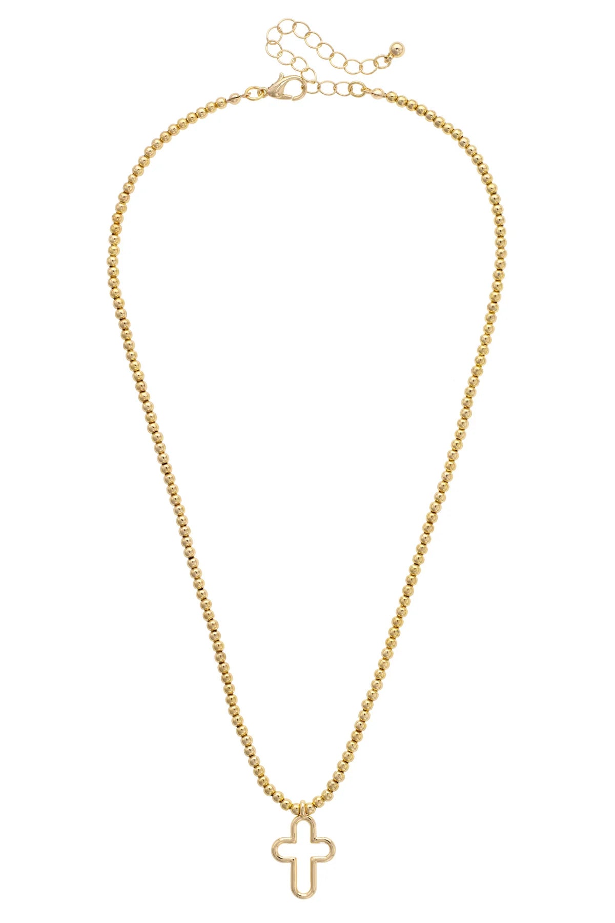 Foster Open Cross Ball Bead Necklace in Shiny Gold