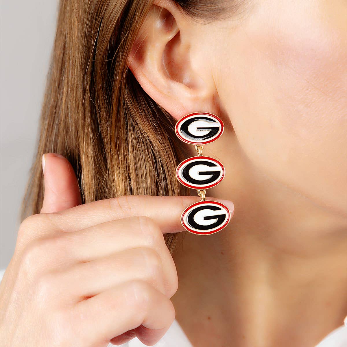 Georgia Bulldogs Triple Drop Enamel Earrings in Black/Red