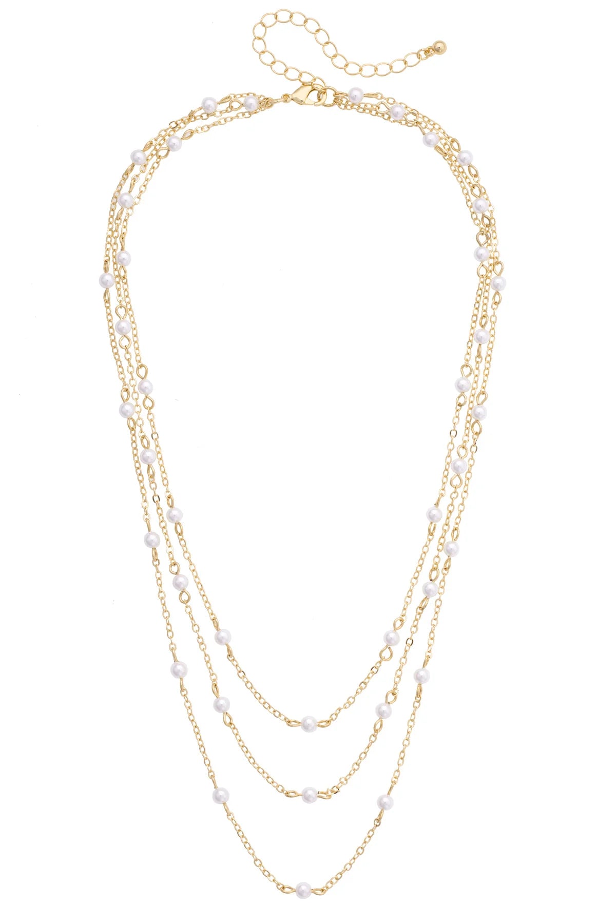 Florence Pearl Drip Layered Necklace in Shiny Gold