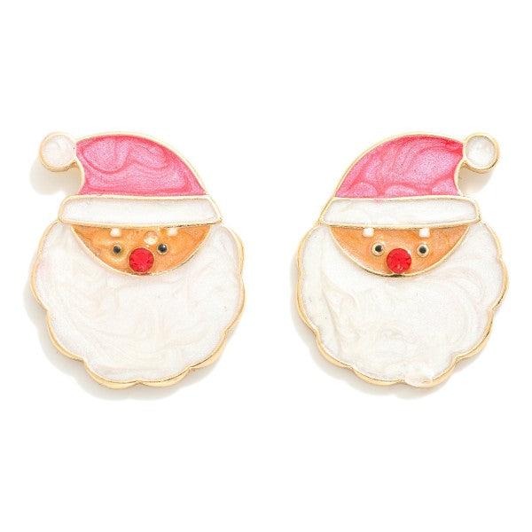 ENAMEL SANTA OVERSIZED STUD EARRINGS - PINK