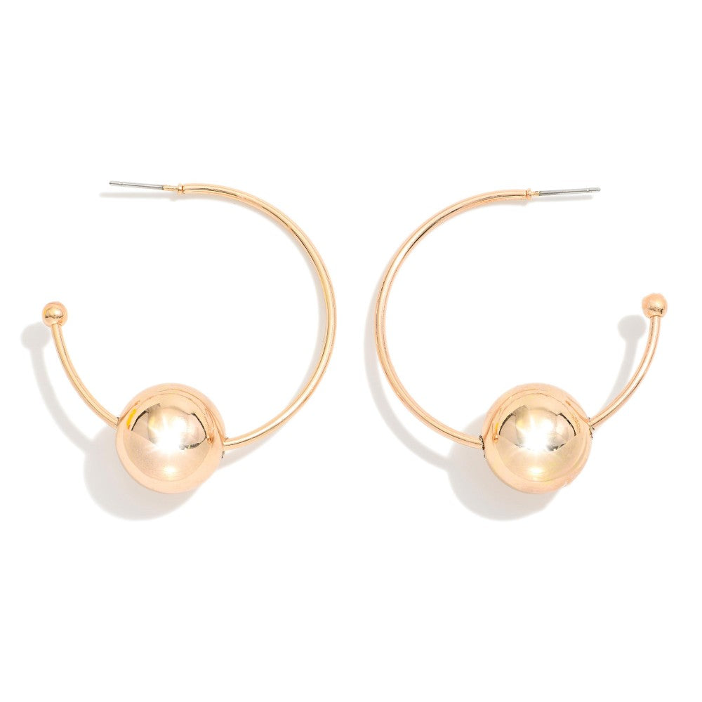 Metal Tone Hoop Post Drop Earring Featuring Metal Ball