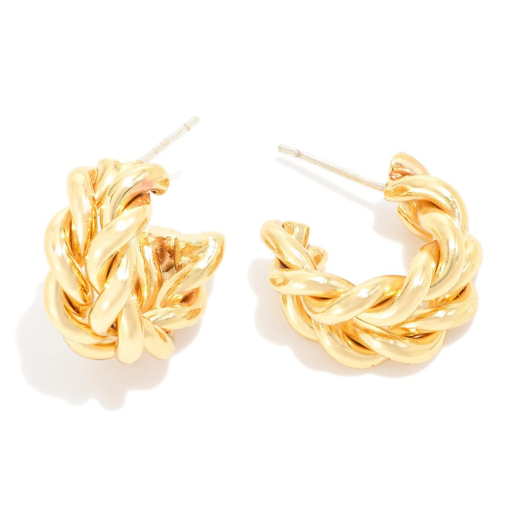 Layered Twisted Metal Tone Hoop Earring