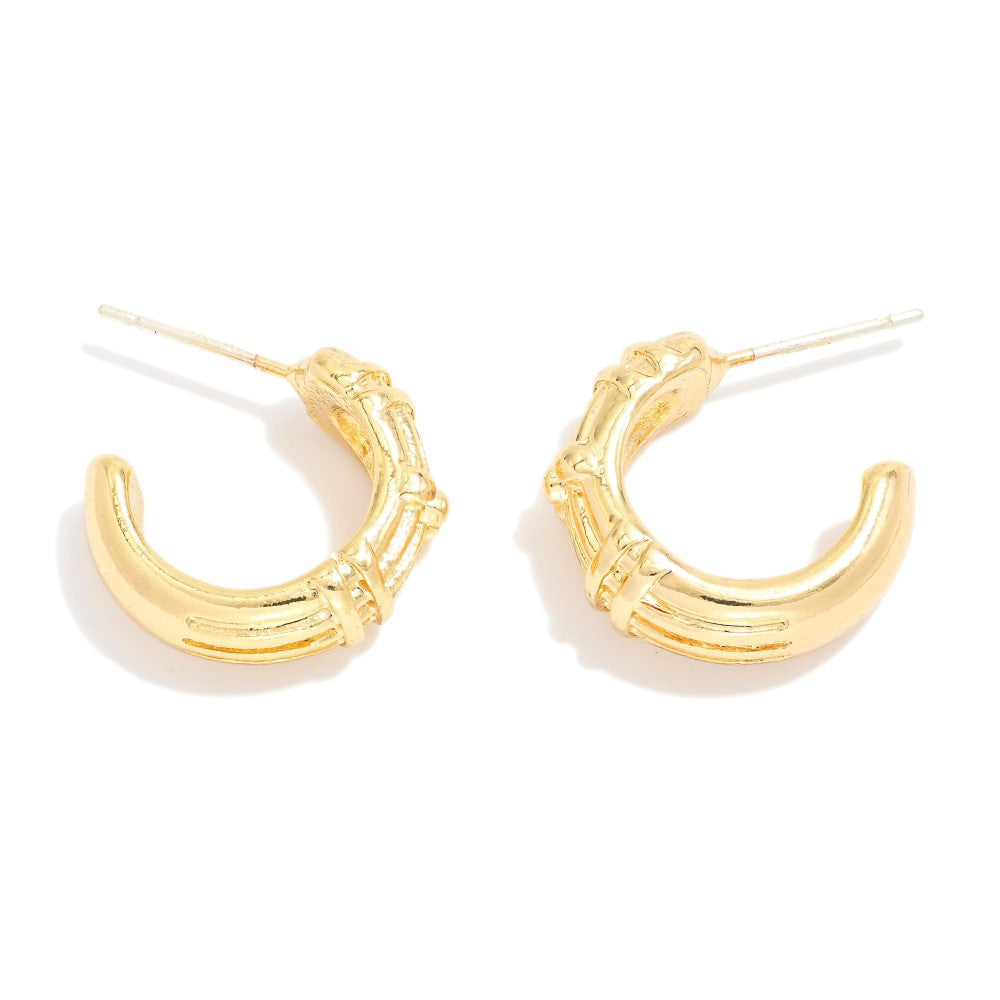Textured Metal Hoop Earrings - GOLD