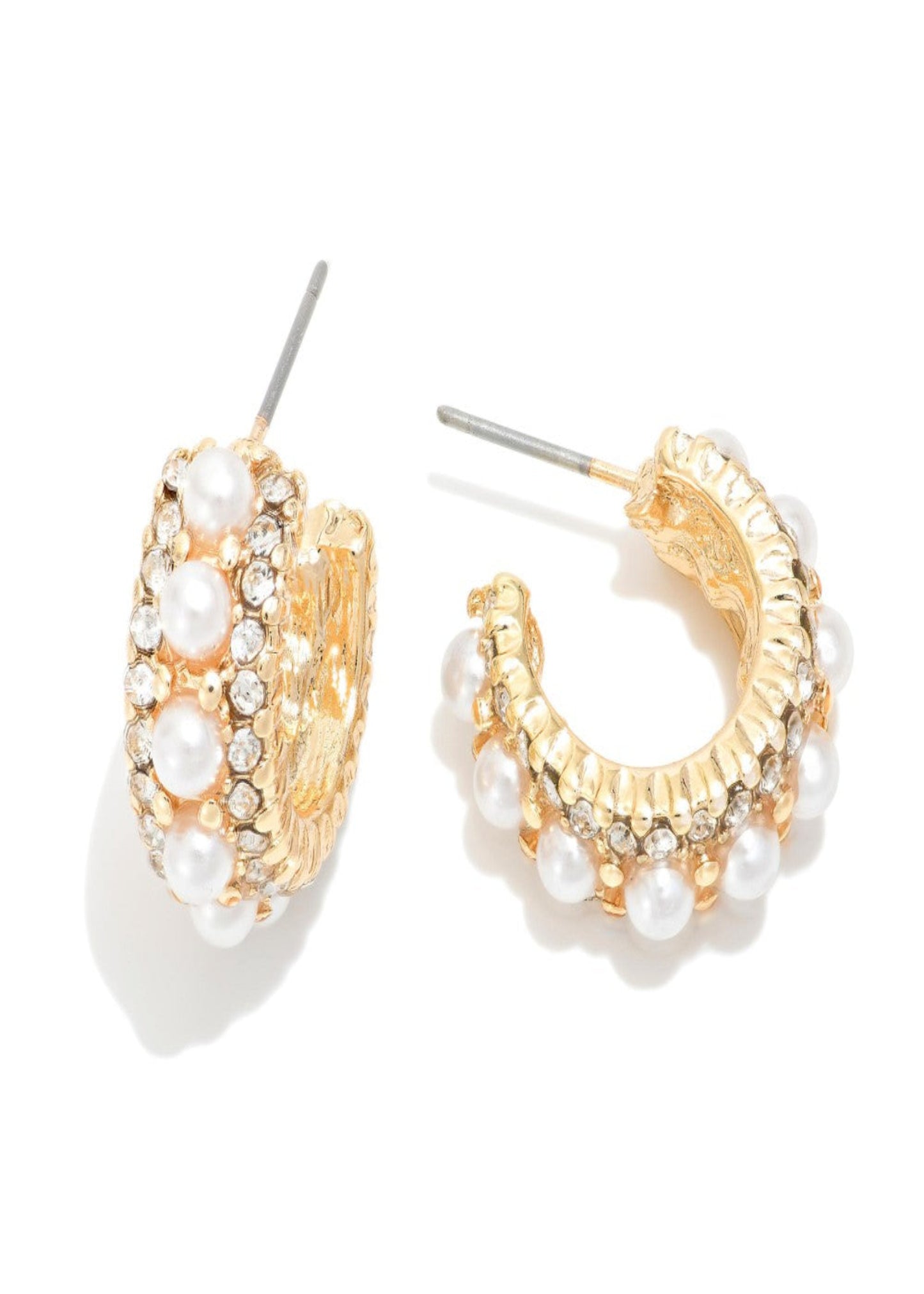 Pearl & Rhinestone Studded Hoop Earrings