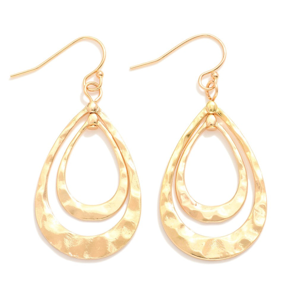 Hammered Metal Nesting Teardrops Drop Earrings