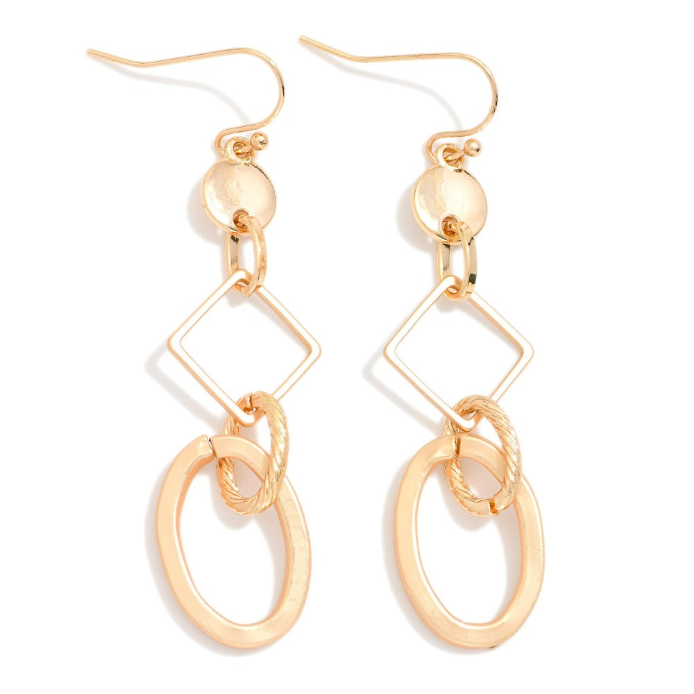 Chain Linked Metal Tone Geometric Shapes Drop Earrings - GOLD