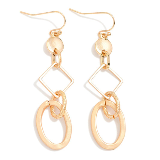 Chain Linked Metal Tone Geometric Shapes Drop Earrings - GOLD